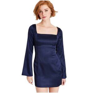 Wild Fable navy blue satin square neck bell sleeve mini dress size M NWT